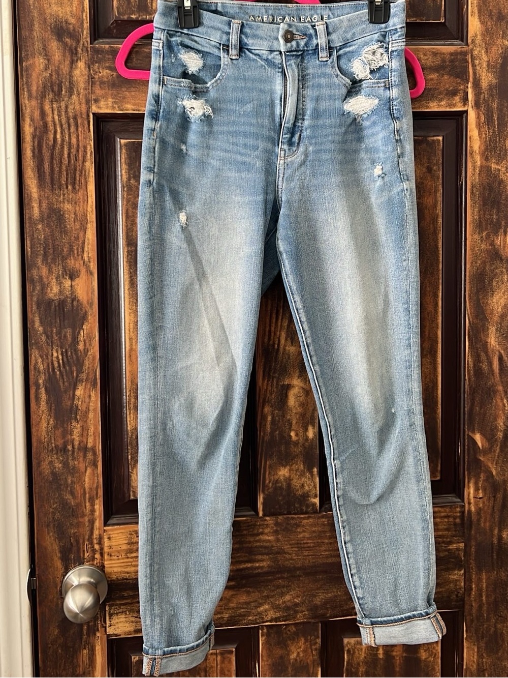 American Eagle Outfitters Light Blue High-Rise Distressed Jeans